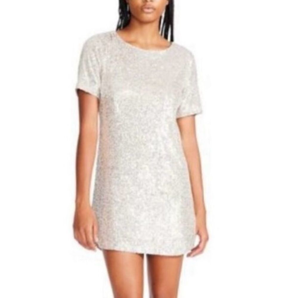 Generation Love Donna Sequin Mini Short Sleeve Dress Size M in Shell/Cream